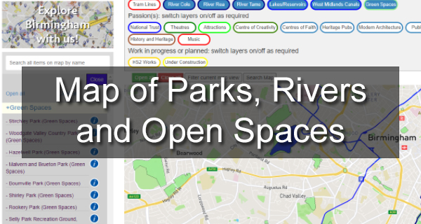 Birmingham Gems open spaces and rivers Map